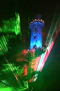 Warnemünde Leuchtturm mit Laserlicht